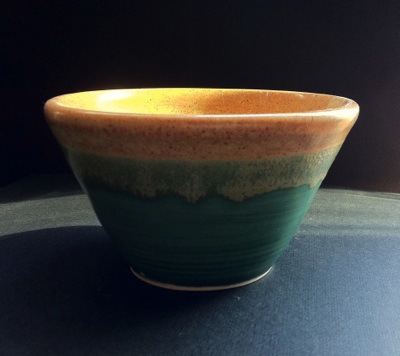 Stoneware dish with celadon and oatmeal glazes